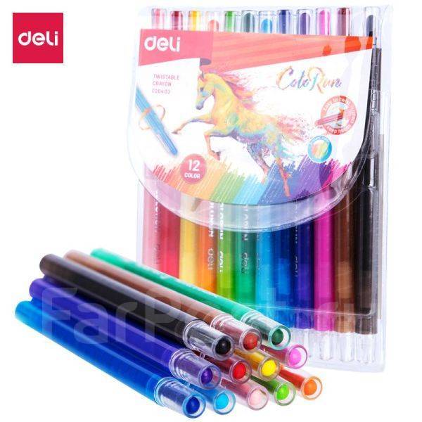 Мелки восковые 12 цветов Deli Colorun с поворотным механизмом ...