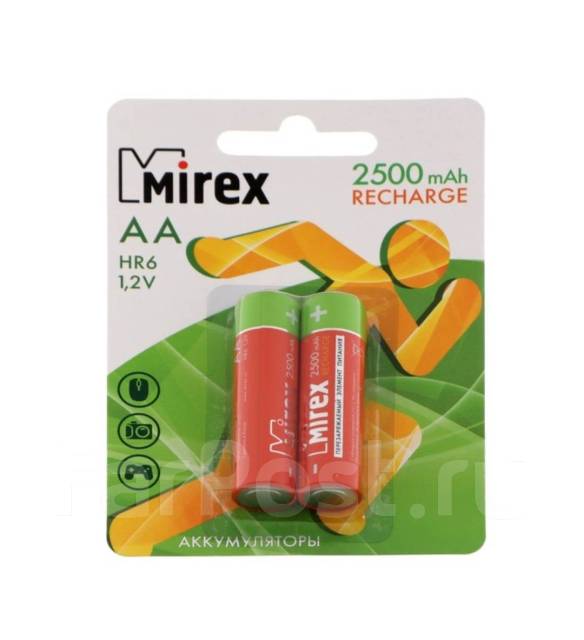 Батарейка, Аккумуляторы, Пальчиковые, "Mirex", AA, 2500 мАч, Россия ...
