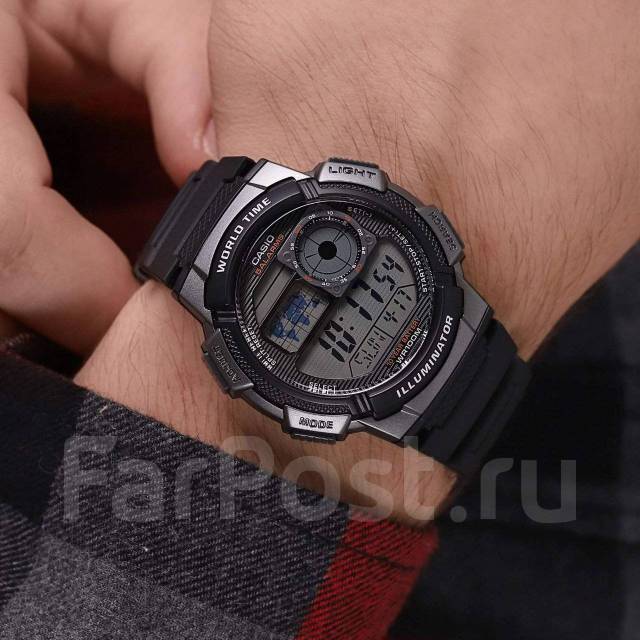 Часы Casio AE-1000W-1B электронные, водонепроницаемые, батарейка 10 лет ...