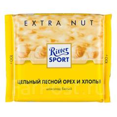 Шоколад Риттер Спорт Extra NUT белый с цельным лесным орехом 100 гр, в ...