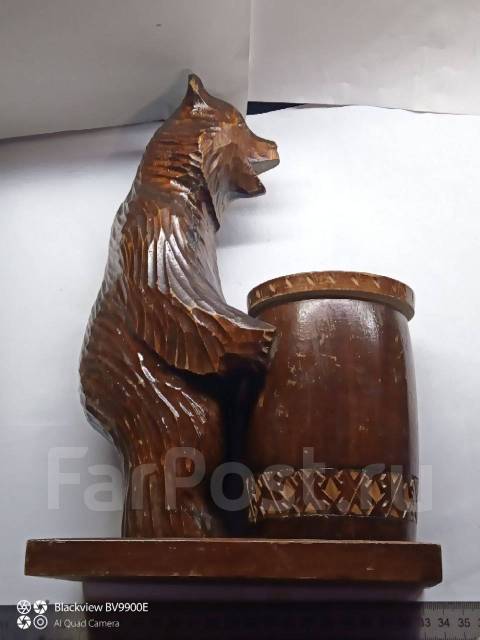 * Большая Статуэтка деревянная Медведь с бочонком меда СССР Ручная раб ...