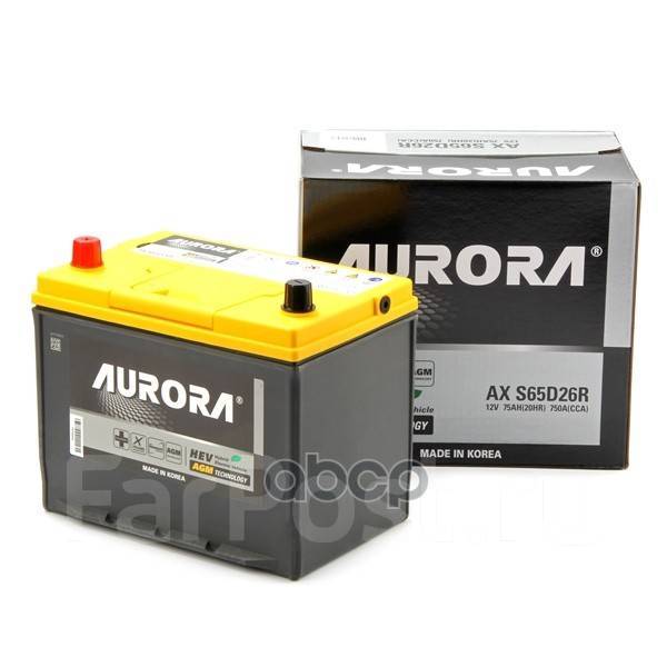 Аккумулятор Aurora Jis Agm Ax S65d26r Ёмкость 75 Ah, Пусковой Ток 750a