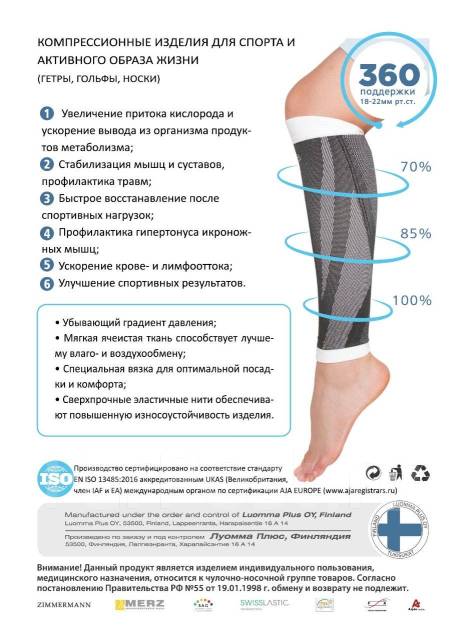 Компрессионные гольфы (без стопы) Idealista ID-213, черн/сер, L-XL,1кл ...