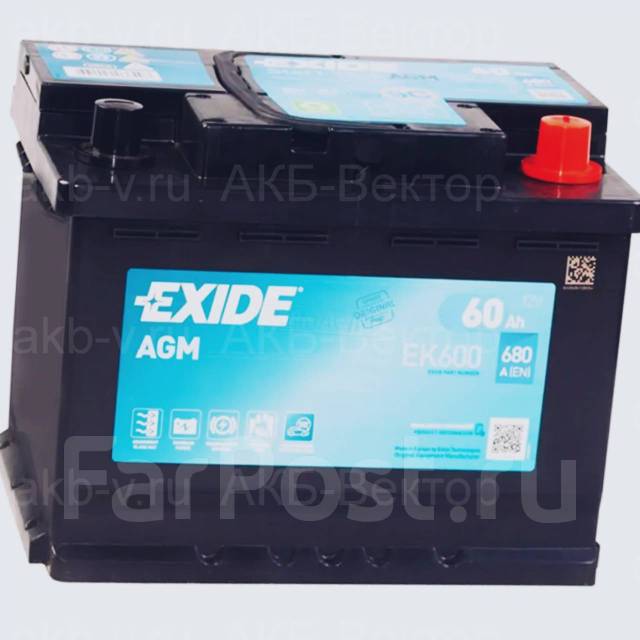 Аккумулятор Exide AGM 60Ач 680А(EN) AGM STOP&GO (EK600) Дата изг.2022г ...
