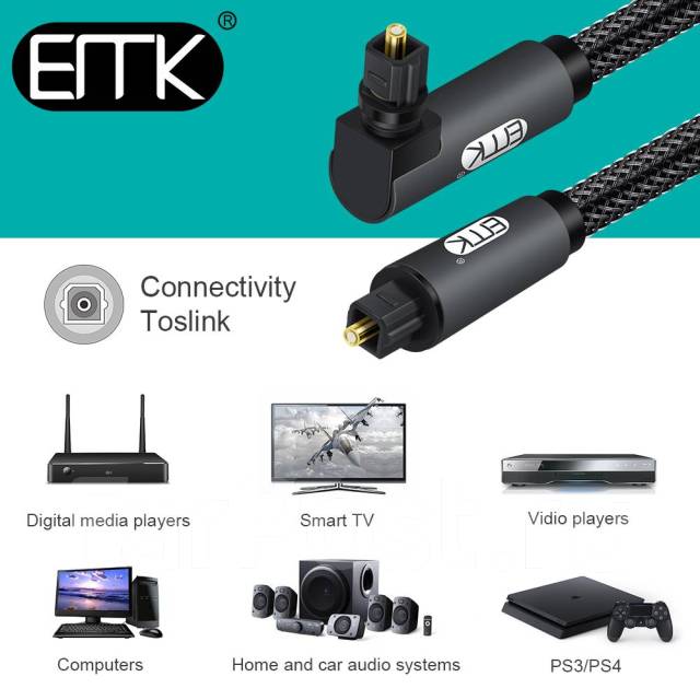 Цифровой оптический аудио кабель S/PDIF Toslink EMK 5 метров, новый, в ...