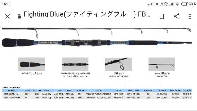 Спиннинг G-Craft Fighting Blue. FBS-742GJ-MH+, новый, в наличии. Цена: 26  000₽ во Владивостоке