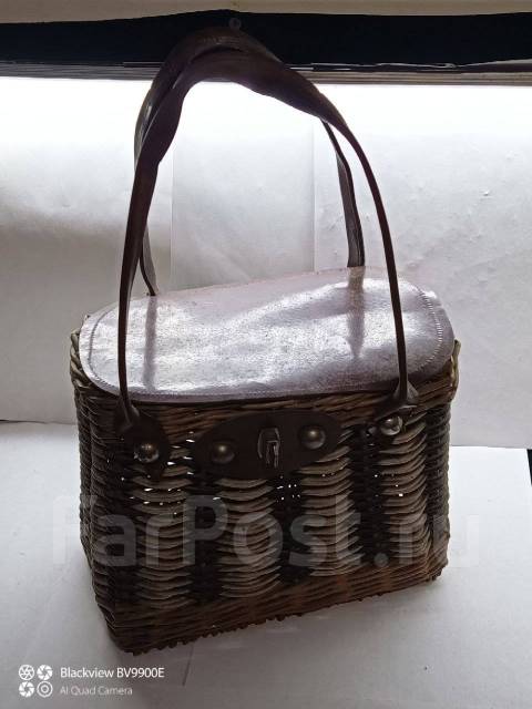 * Корзина корзинка сумка сумочка плетёная с кожаными ручками. Винтаж С ...