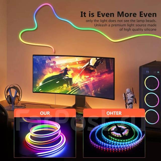 Гибкая неоновая лента RGB, светодиодная подсветка потолка, кухни 5М ...