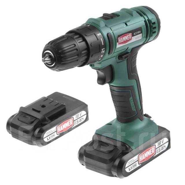 Шуруповерт аккумуляторный Hammer ACD18A. 2Li-Ion18В. 1.5Ач. 35Нм. Кейс ...