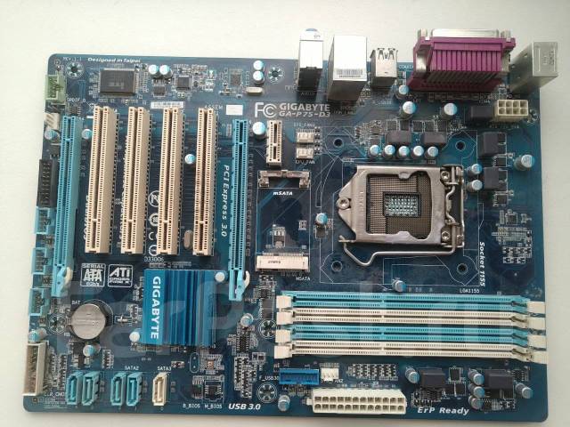 Материнская плата Gigabyte GA-P75-D3 нерабочая, LGA1155, б/у, в наличии ...