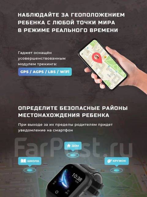 Детские умные часы Smart Baby Watch Wonlex KT24S GPS, WiFi, 4G черные ...