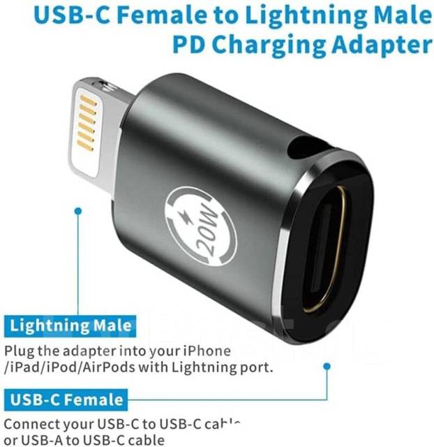 Адаптер переходник с Usb Type-C на Lightning, 20 Вт, новый, в наличии ...