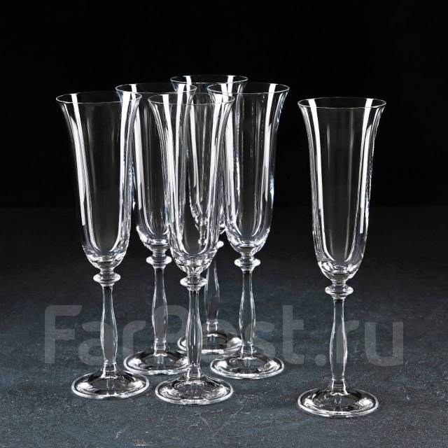 Набор бокалов для шампанского Bohemia Crystal «Анжела», 190 мл, 6 шт ...