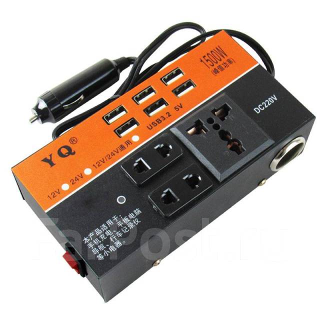 АВТО инвертор в прикуриватель 12/24V - 220V / 3 розетки 220V 6 USB ...