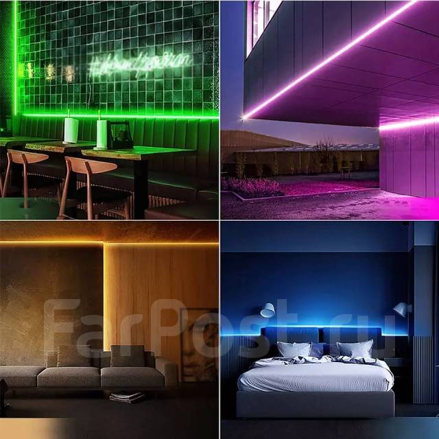 Гибкая, неоновая лента RGB, светодиодная подсветка потолка, кухни 5М ...