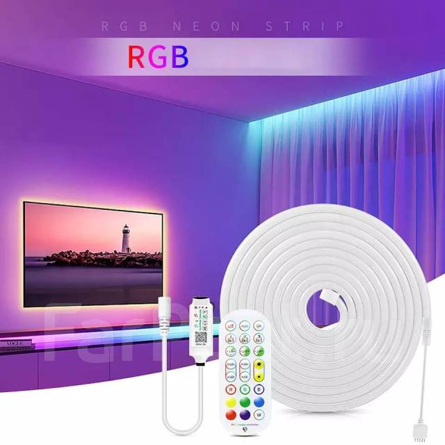 Гибкая, неоновая лента RGB, светодиодная подсветка потолка, кухни 5М ...