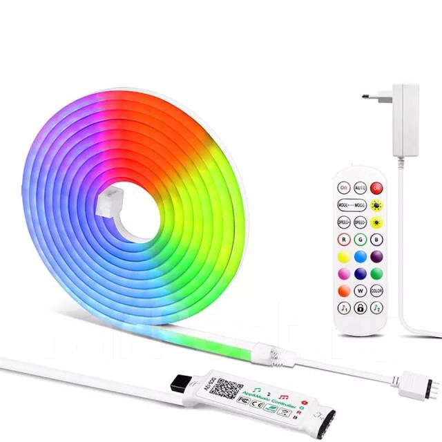 Гибкая, неоновая лента RGB, светодиодная подсветка потолка, кухни 5М ...