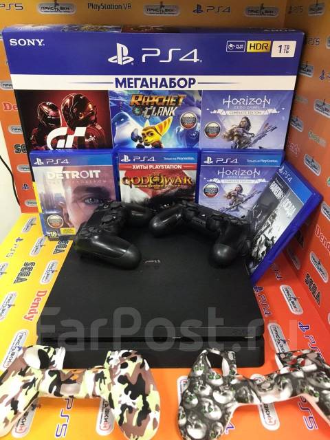 Sony PlayStation 4 1000 Гб Slim + 4 игры + 2 джоя! Приставкин - Игровые  приставки и консоли во Владивостоке