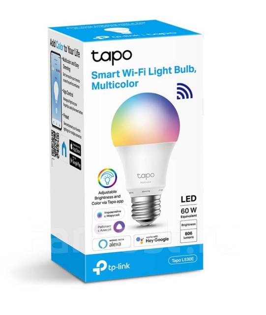 Умная лампа TP-Link Tapo L530E Wi-Fi E27 RGB 6500K 9W Алиса Маруся РСТ ...