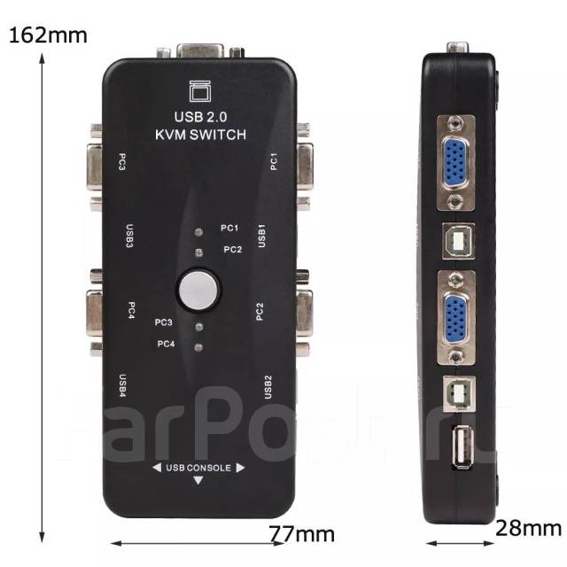 Переключатель / концентратор USB 2,0 KVM 4UK, 4-порта, VGA-USB, новый ...