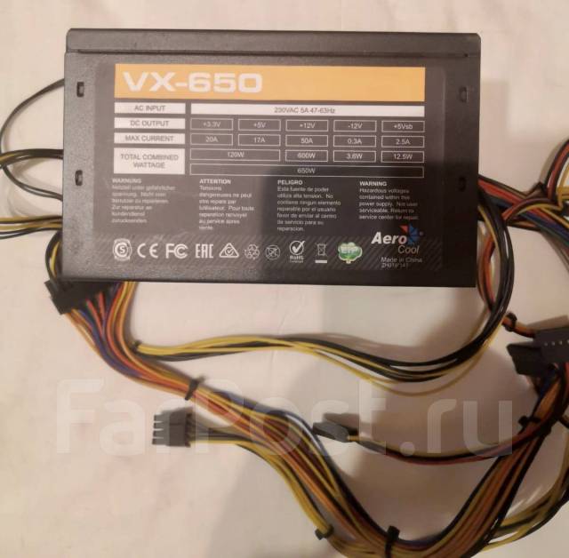 Блок питания AeroCool VX 650. 650Вт, б/у, в наличии. Цена: 2 000₽ во ...