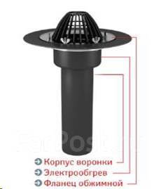 Воронка Технониколь с обжимным фланцем обогреваемая, 110 х 450, под ...