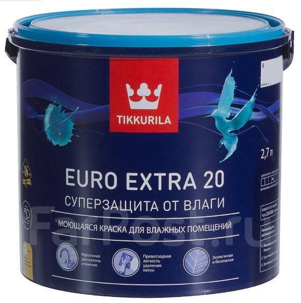 Краска для влажных помещений Tikkurila EURO Extra 20 A п/мат 9л, в ...