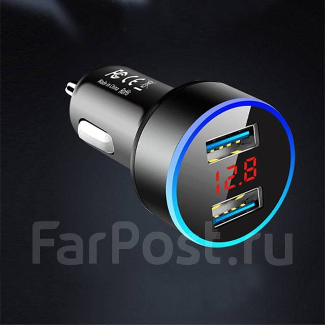 Зарядка автомобильная 12v,24v с вольтметром для телефона USB-2 шт,3.1А ...