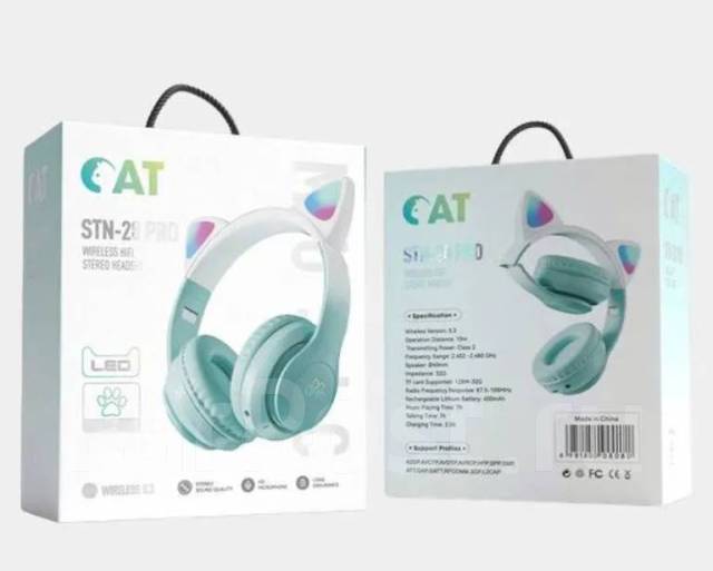 Наушники беспроводные с ушками кошки светящиеся CAT EAR STN-28 Pro ...