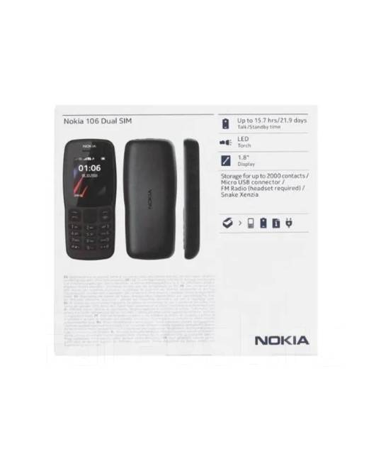 Сотовый телефон Nokia 106 DS (Нокиа 106) черный, до 8 гб, 1.80 ...
