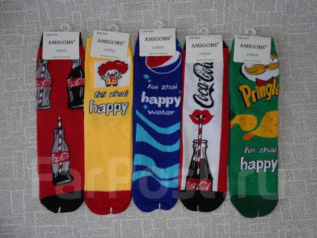 Хлопковые носки с принтами Pringles, Coca Cola, Pepsi. Подарок девушке ...