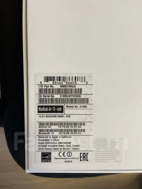 Apple MacBook Air 13 2016 Early MMGF2. 13.3", 1,6����, ��� 8 ��, ���� 128���, WiFi: 1, Bluetooth: 1, ����������� �� 12��. ����