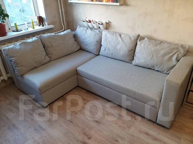 Диван угловой, серый, рогожка, б/у, в наличии. Цена: 16 000₽ во ...