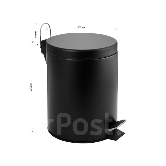 Ведро под мусор 5 л, Черное, эмаль, с педалью, из нержавеющей стали ...
