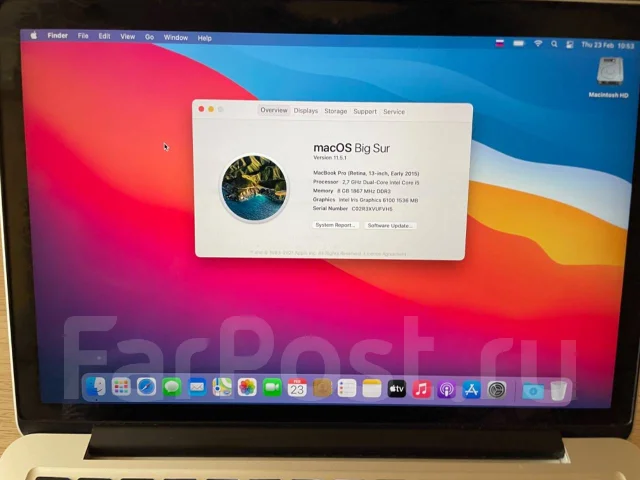 Apple MacBook Pro 13 2015 Early. 13", 2,7����, ��� 8 ��, ���� 512���, WiFi: 1, Bluetooth: 1, ����������� �� 7��. ����
