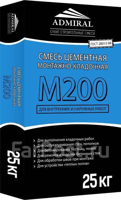 Смесь цементная монтажно- кладочная (ЦПС) М200, 25 кг, Адмирал ...