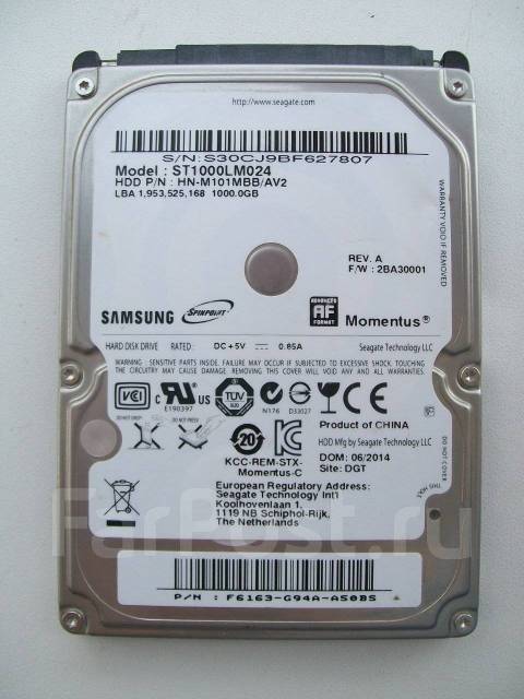 Жёсткий диск 2,5 Samsung 1Tb для хранения данных, 1 000 Гб, SATA, б/у ...