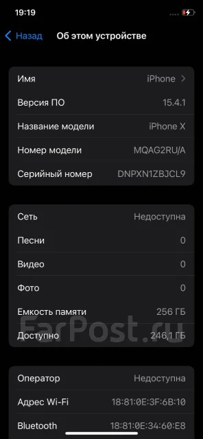 Apple iPhone X. �/�, 256 ��, ����������� ����