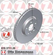 ���� ��������� ! �����. 316x28/52-5x108 Ford Galaxy/S-Max 06, Volvo S60/S80/V60/V70/XC OTTO Zimmermann 610371120 610371120 ����