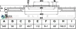 ���� ��������� AUDI A3 03-/VW GOLF V/Passat 05- �������� ����. D 345��. Blitz BS0465P BS0465P ����