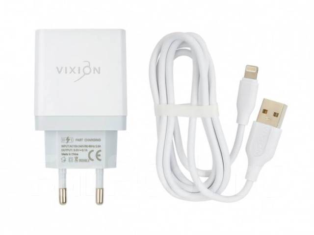 СЗУ Vixion L12i (2-USB/3.1A) + Lightning кабель (1м) с дисплеем (белый ...