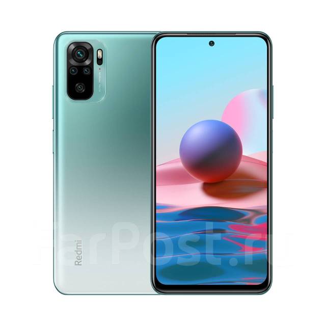 Смартфон Xiaomi Redmi Note 10 (4+64GB), 64 гб, 6.43", моноблок, зеленый ...