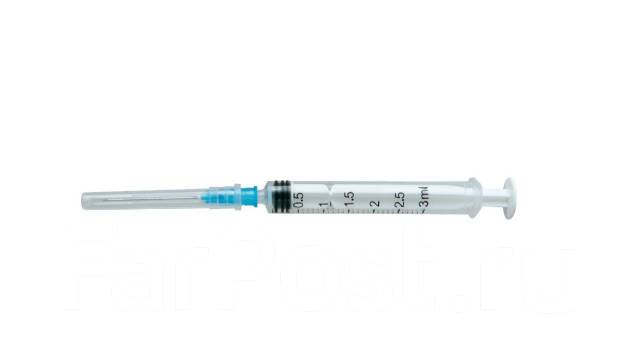Шприц инъекционный одноразовый с иглой 0,6х30мм (23G), 3мл, Cerebrum ...