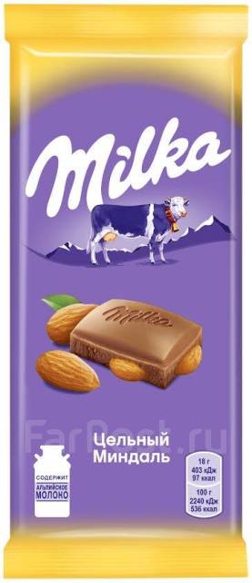 Шоколад Milka Милка цельный миндаль 85гр, в наличии. Цена: 98₽ во ...