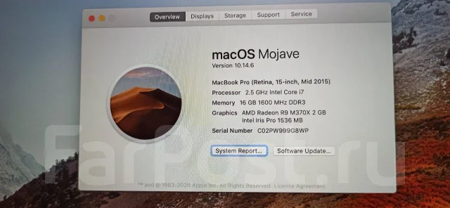 Apple MacBook Pro 15 2015 Mid. 15.4", 2,5����, ��� 16 ��, ���� 512���, WiFi: 1, Bluetooth: 1, ����������� �� 9��. ����