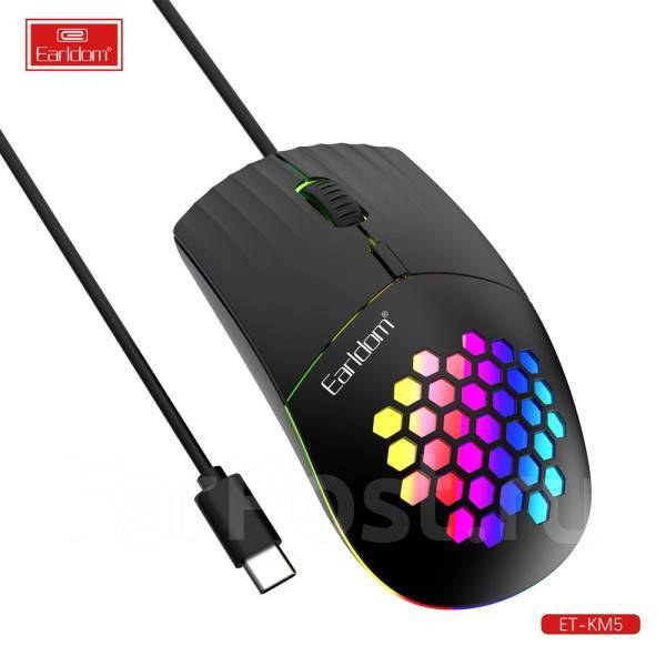 Игровая мышка Earldom KM5 с цветной подсветкой с разъемом Type-C, новый ...