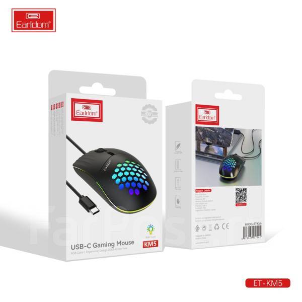 Игровая мышка Earldom KM5 с цветной подсветкой с разъемом Type-C, новый ...