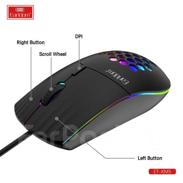Игровая мышка Earldom KM5 с цветной подсветкой с разъемом Type-C, новый ...