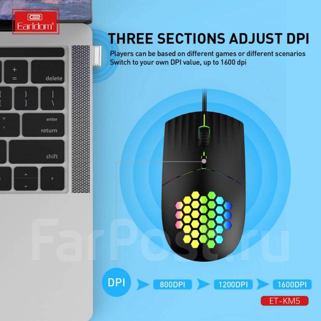Игровая мышка Earldom KM5 с цветной подсветкой с разъемом Type-C, новый ...