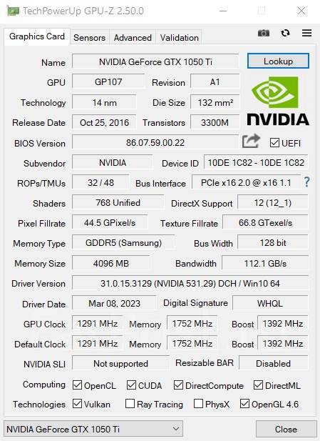 Gtx 1050 ti hot sale 4gb ddr5